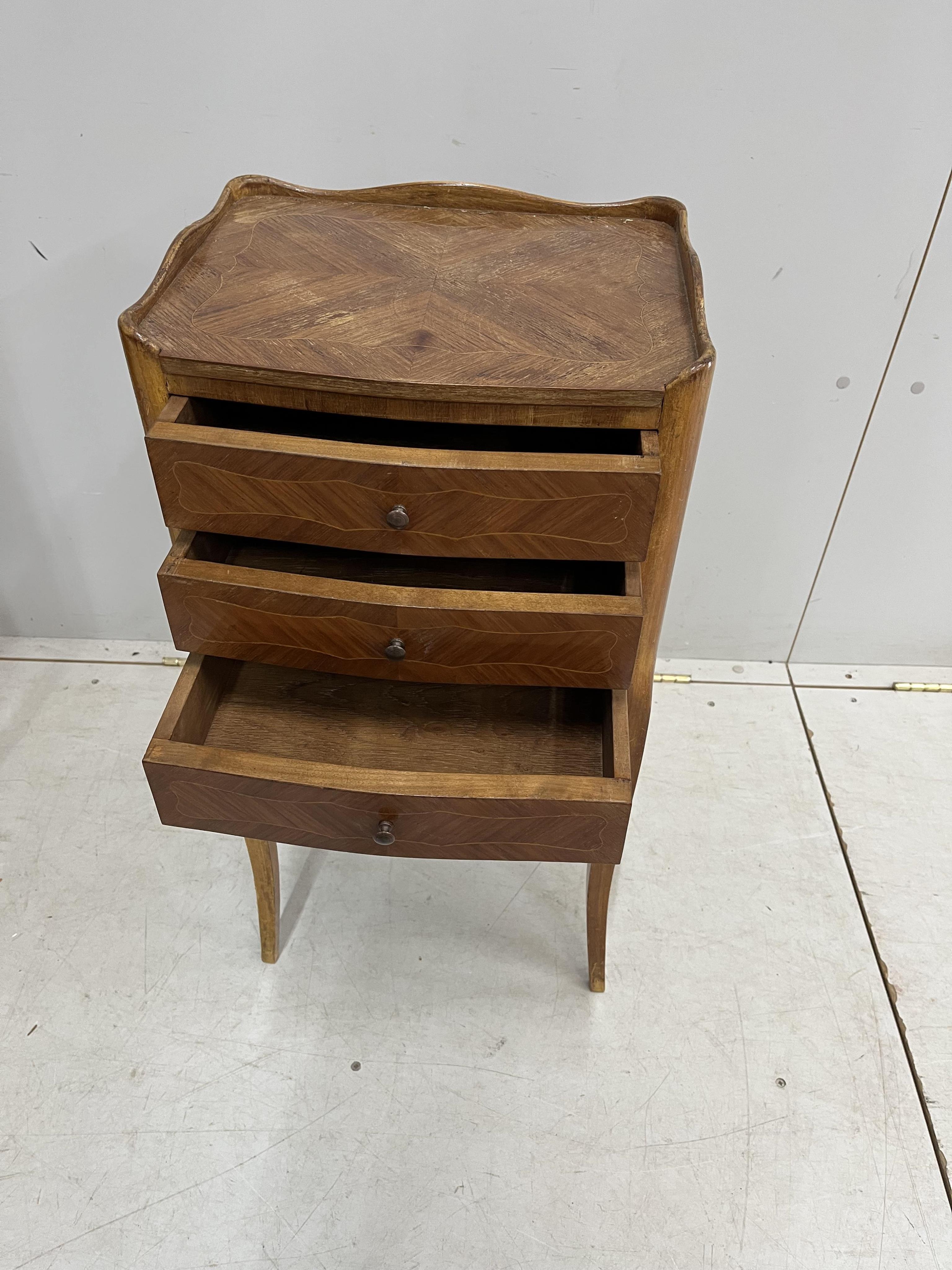 A pair of French kingwood bedside chests, width 36cm, depth 30cm, height 74cm